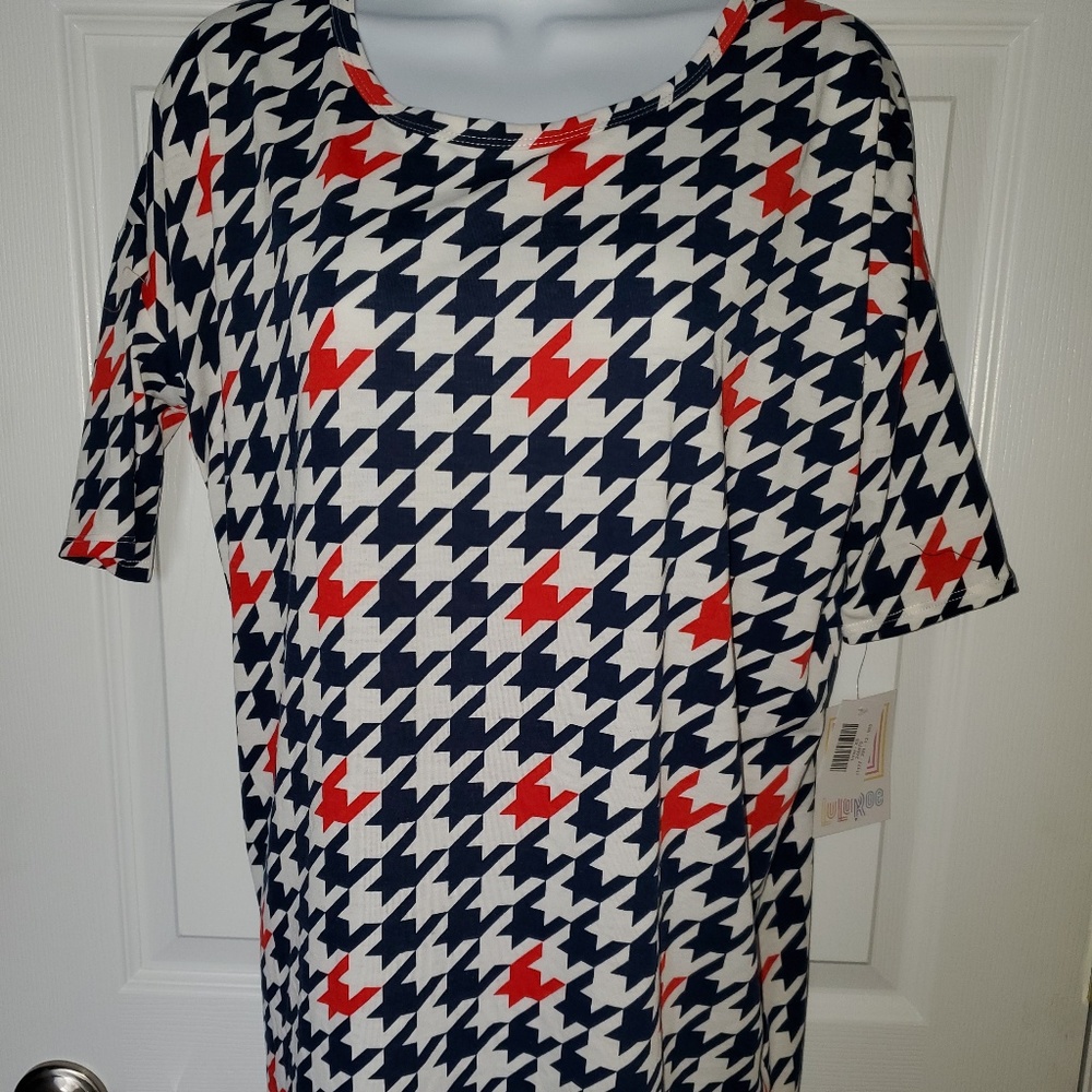 Lularoe Navy & Red Houndstooth Irma Sz XS